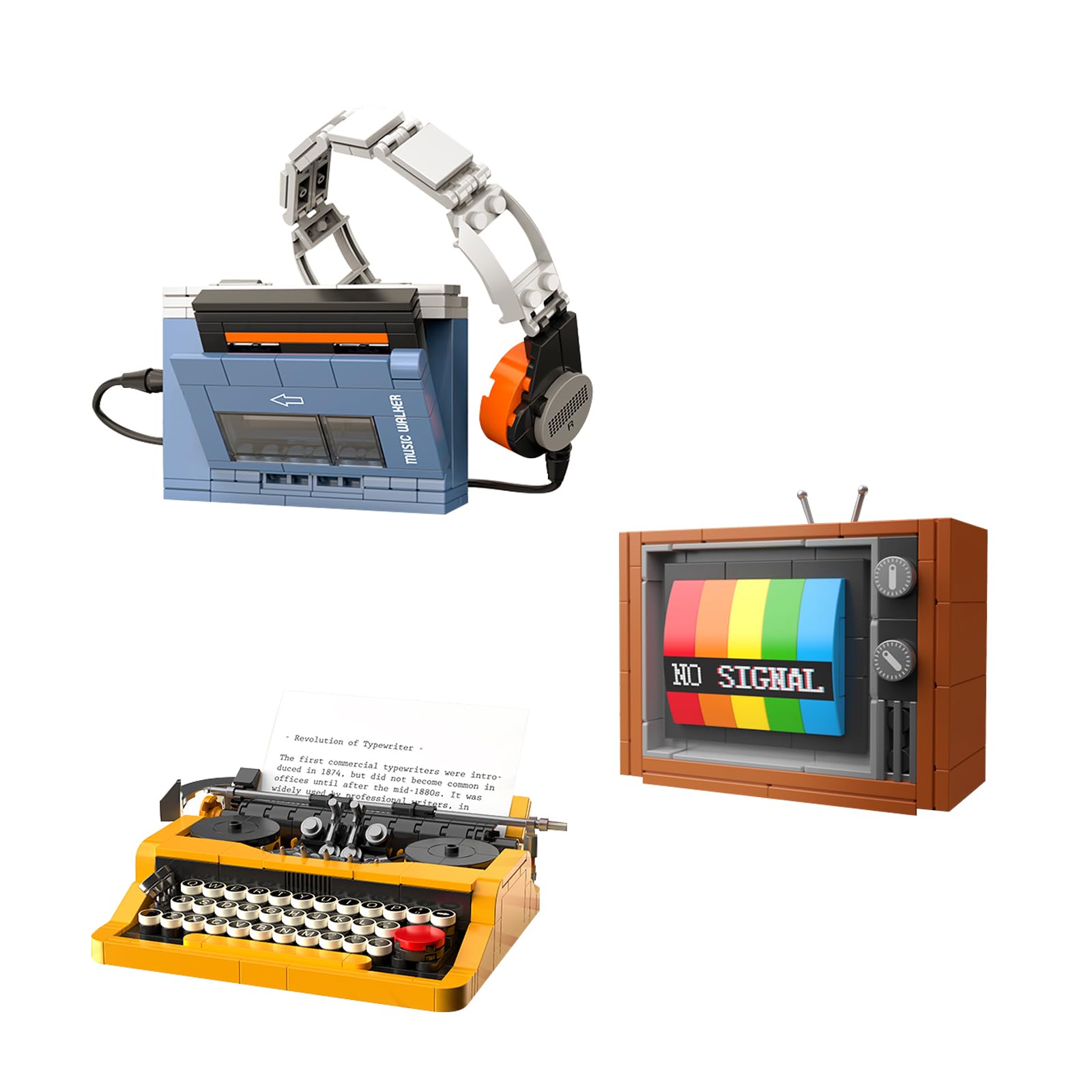 ELAICREE Typewriter Walkman Television Building Toys, Collectible Vintage Display Model Office Room Decor, 660 Pieces Model for Adults Girls Boys Kid