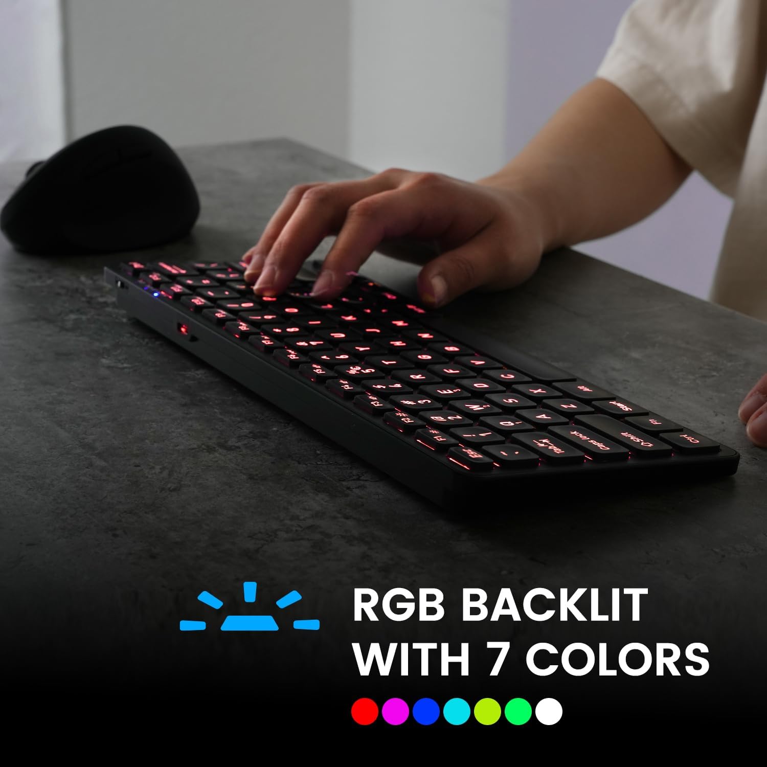 Perixx PERIBOARD-832RGB keyboard displaying RGB backlighting in red