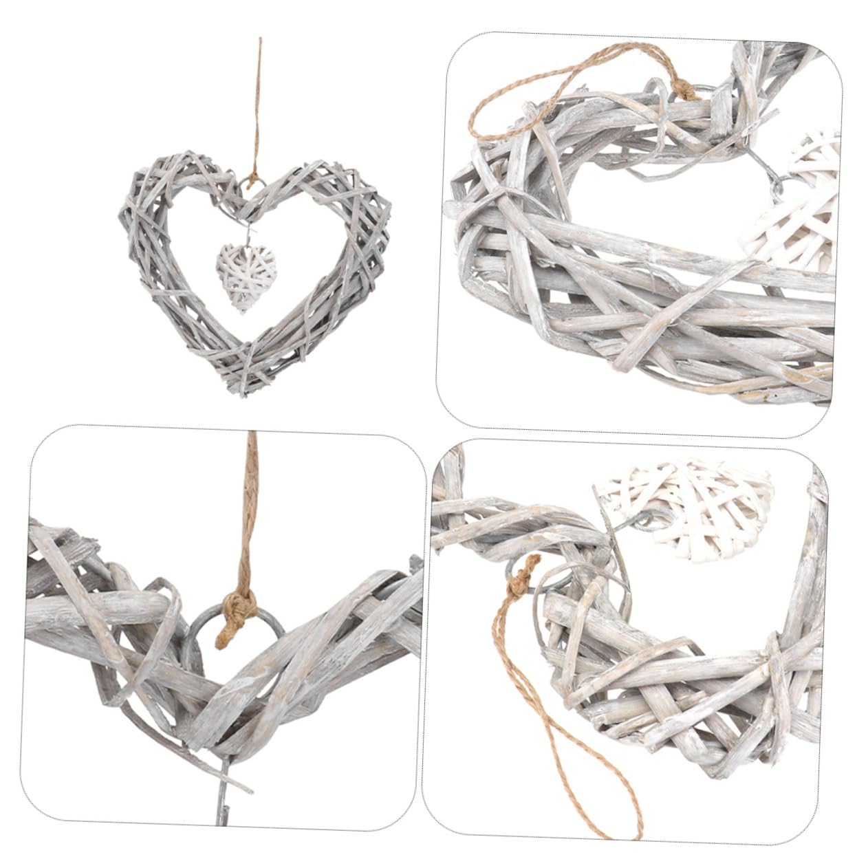 TOPBATHY 4stücke Herzkranz Aus Rattan Und Spitzengewebe Wandkranz Für Hochzeit Party Schlafzimmer Und Event-Dekoration Leicht Aufhängbar Elegant Und Langlebig