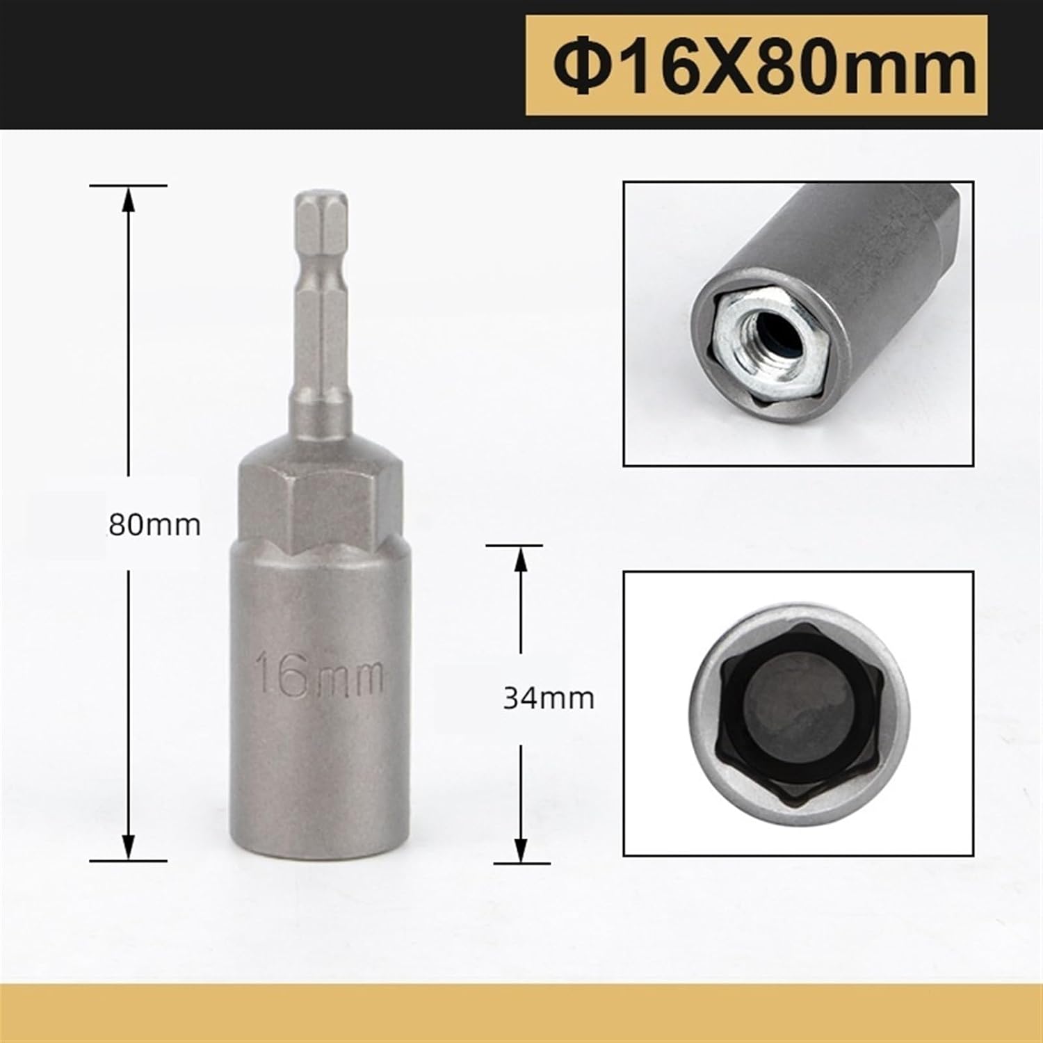 100pcs Deeper Sockets, 5.5-19mm Nut Setter Driver, Drill Bit Set Hex Shank Nut Extractor Socket, Chrome Vanadium Steel, 80mm Length (Size : 16 * 80mm)