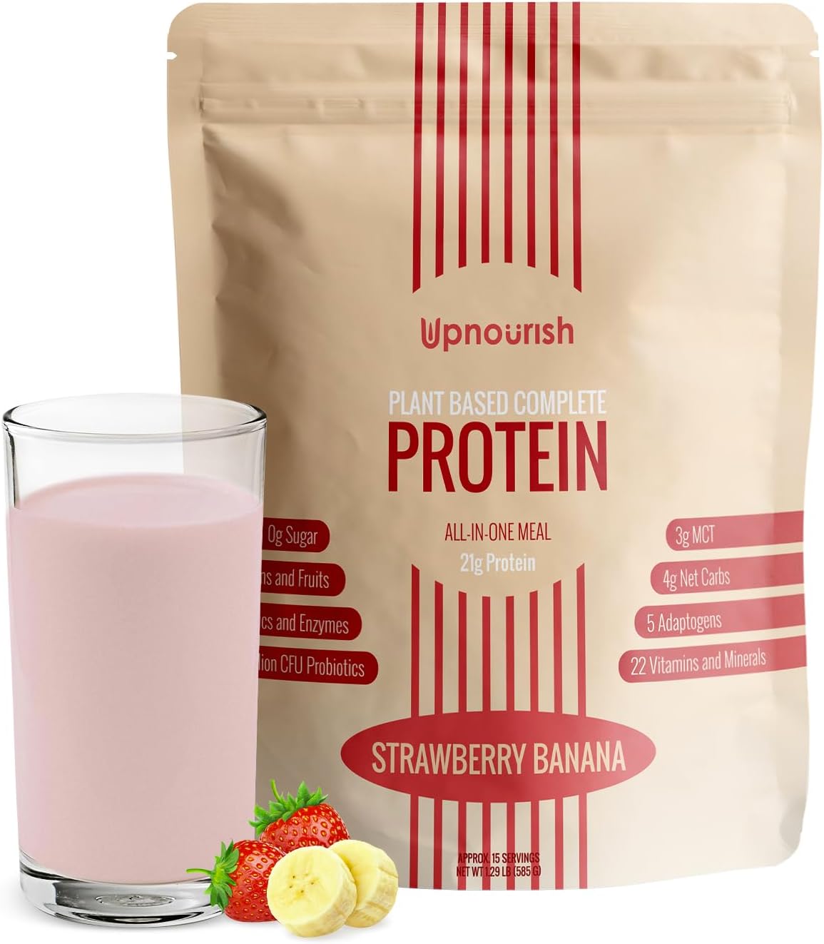 UpNourish Strawberry Banana Vegan Protein Powder 54 Superfoods Powder