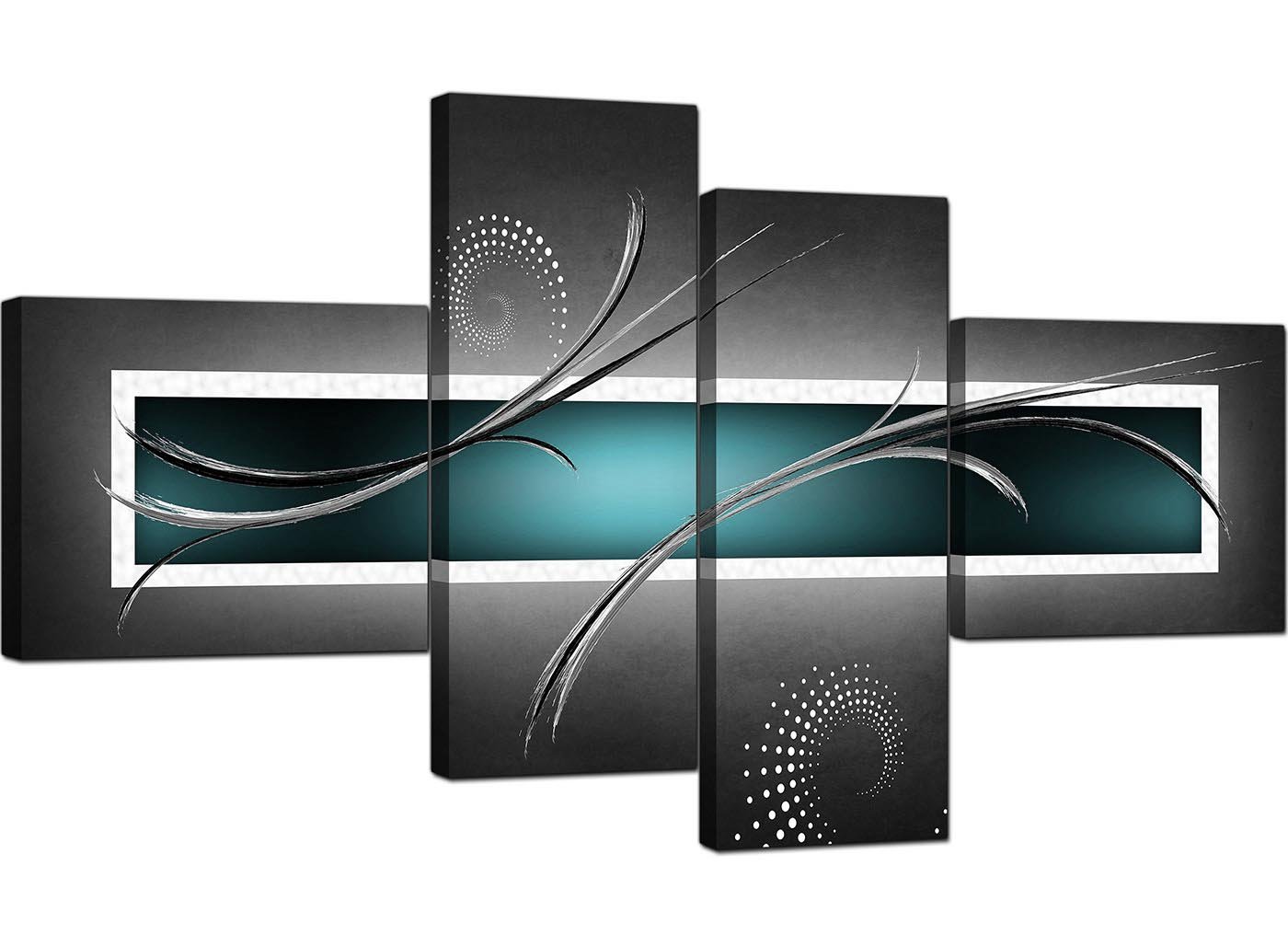 Wallfillers Teal White Grey Modern Abstract Canvas - Multi 4 Part - 160cm - 4228