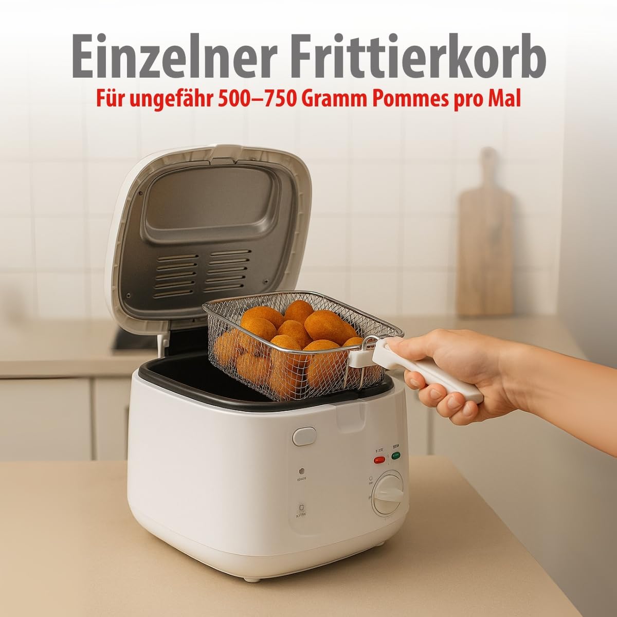 alpina Friteuse 2,5L DF-165 - Friteuse mit Fett 1800W - Einstellbare Temperatur bis 190°C - für 2 bis 3 Personen - mit Antihaftbeschichtung und Kontrollleuchte - Weiß, Weiss
