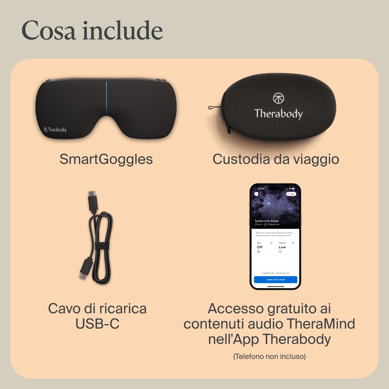 Therabody SmartGoggles 2.0 – Maschera oculare riscaldante, maschera oscurante per il sonno & massaggio delle tempie per relax personalizzato e sollievo dal mal di testa.