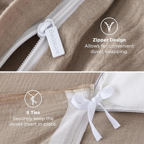 Image of Bedsure Cooling Muslin Cotton Duvet Cover King Size - Cotton Blend Rayon Derived from Bamboo Duvet Covet Set for Hot Sleepers - Ultra-Soft & Breathable & Lightweight Bedding Set (Khaki, 104 inchx90 inch)