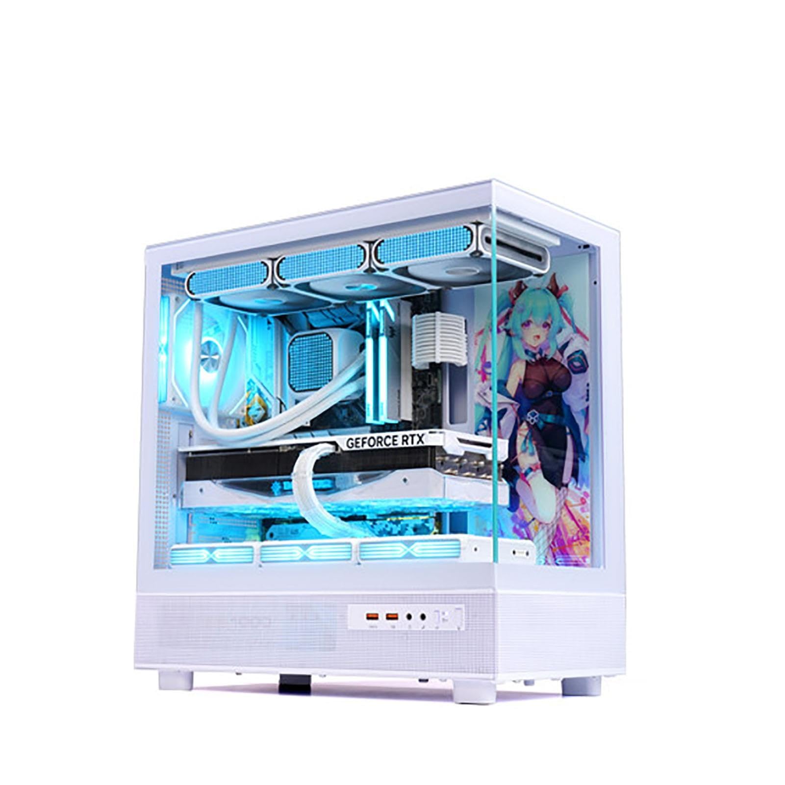upim Computergehäuse E-ATX-Gehäuse Mid-Tower-Desktop-Computer Gaming PC Gehäuse USB 3.0-Anschlüsse Doppelseitiges Gehärtetes Glas Unterstützt Wasserkühlung(White)