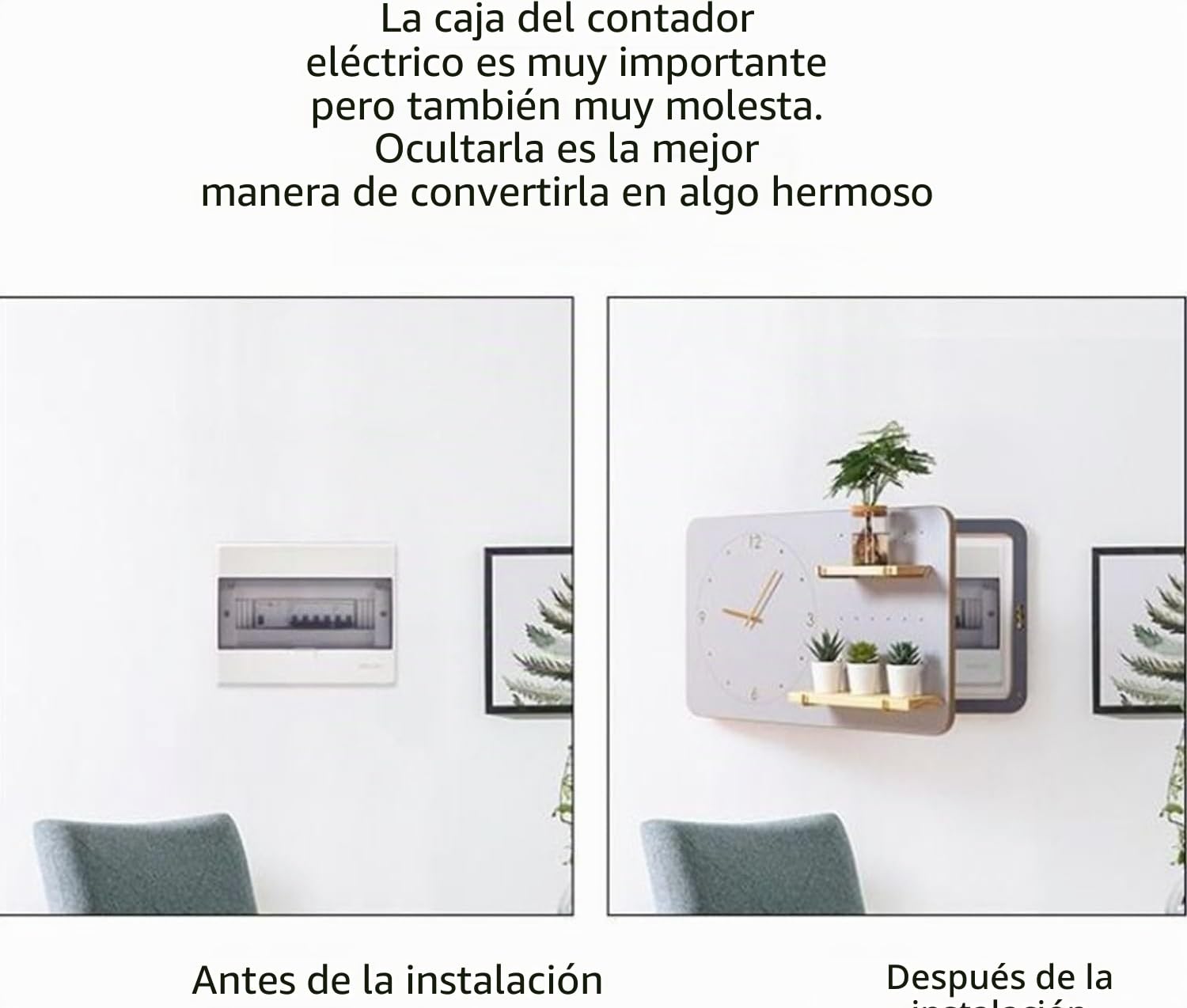 Cubierta de Panel eléctrico montada en la Pared, Tapa de Caja eléctrica Decorativa Multifuncional Estante de Madera Caja de Tablero Oculto Cubierta,A,40x25cm