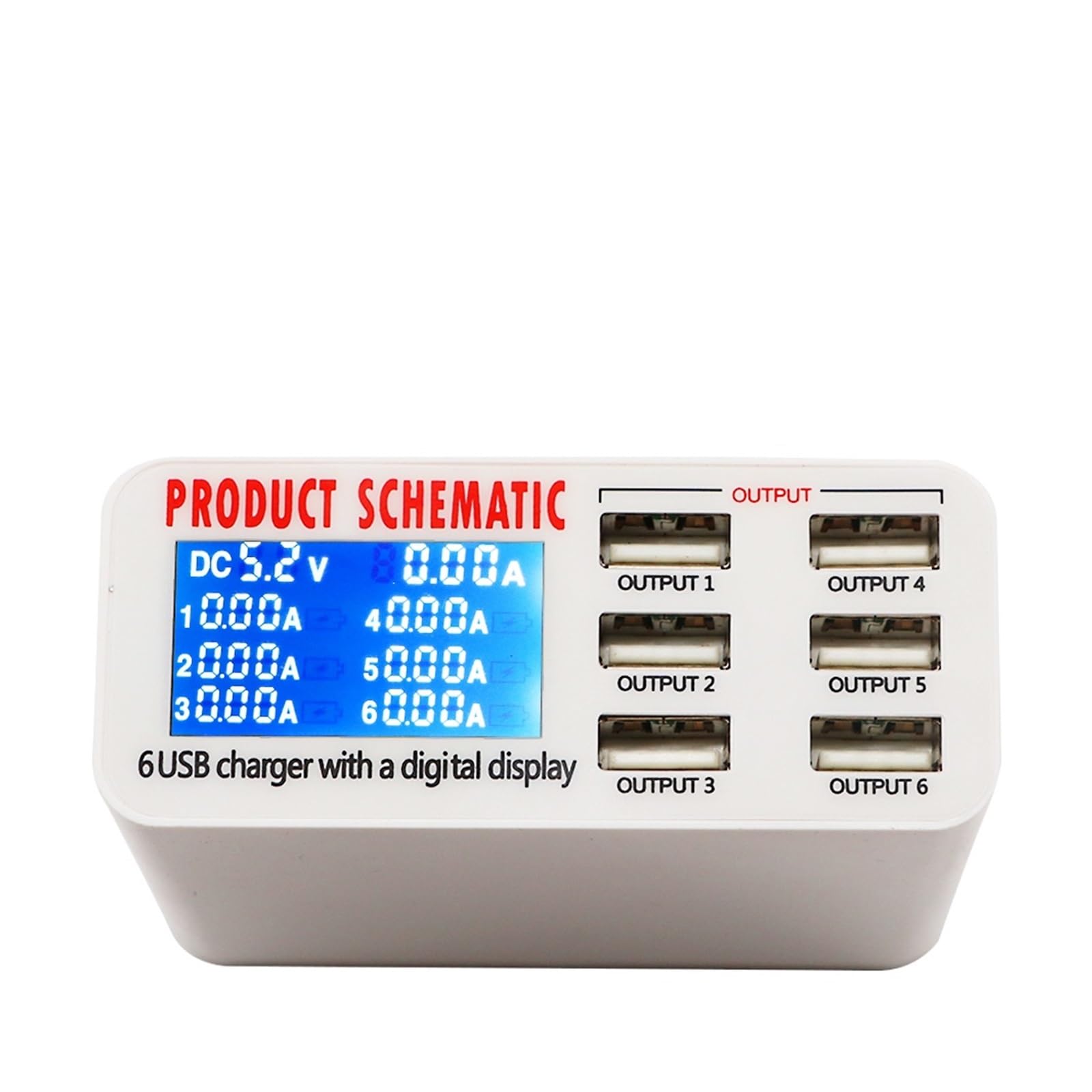 Caricatore USB, 6 Porte USB Caricatore A Ricarica Rapida Display LED Stazione Di Ricarica USB Multipla Dock Ricarica Universale For Telefono Cellulare, supporta più ricariche rapide(40W-896,Plug)