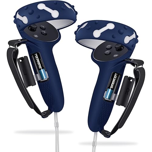 Controller Grips for Oculus Quest 2, Extended Silicone VR Grips Cover Protector with Battery Opening, Knuckle Straps, Anti-Throw Hand Strap for Meta Quest 2 Accessories Blue