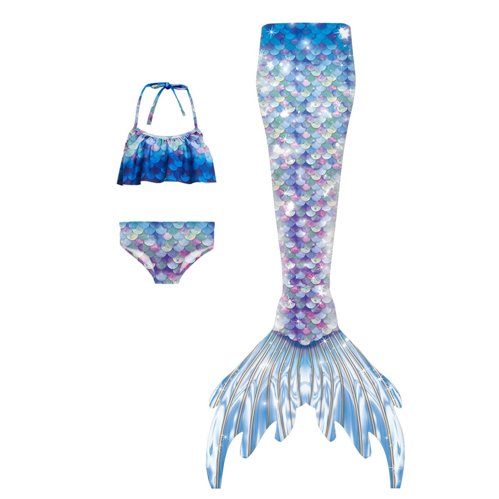 3Pcs 𝙂‭i‭r‭l‭s Sw‭imsuit 𝙈‭e‭r‭m‭a‭i‭d 𝙏‭a‭i‭l for Swimming Gradient Bikini Bathing Suit Set Cosplay Clothing Set