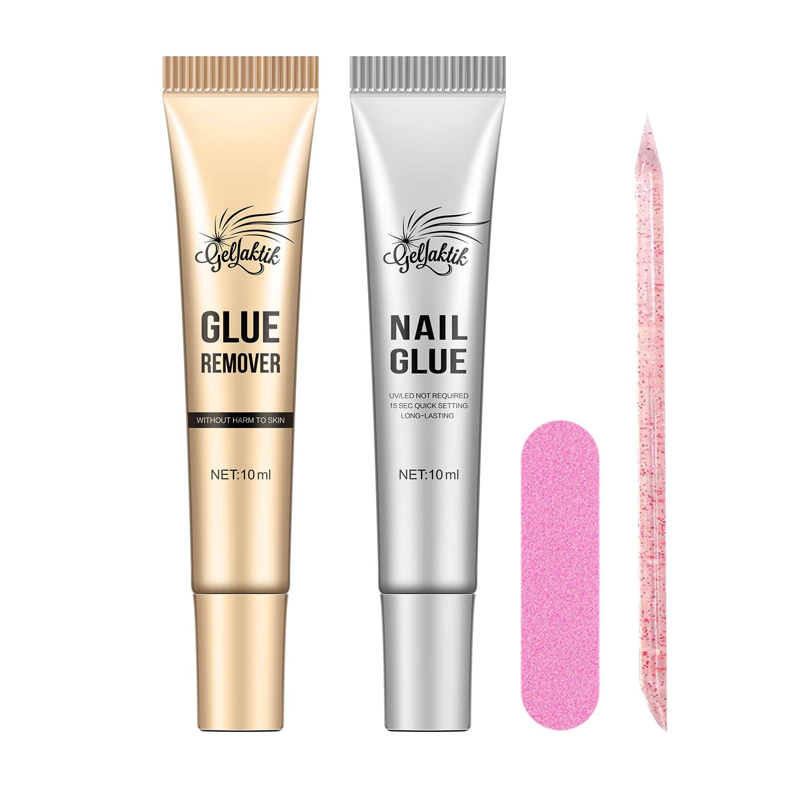 GELLAKTIK 10g Nail Glue for Press On Nails - Super Strong, Quick Drying, Long Lasting Adhesive for Fake Acrylic Nails & Tips, No UV Light Needed,