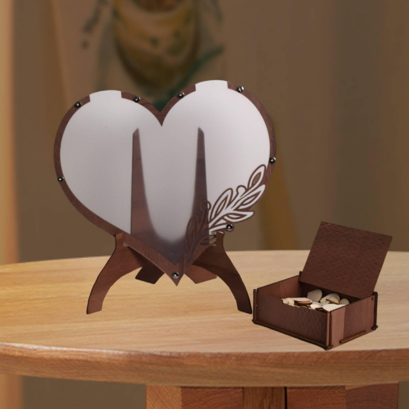 Libro de Firmas para Bodas, Marco de Fotos en Forma de Corazón, Tablero de Firmas, Portatarjetas, Decoración de Mesa de Madera, Recuerdo para Los