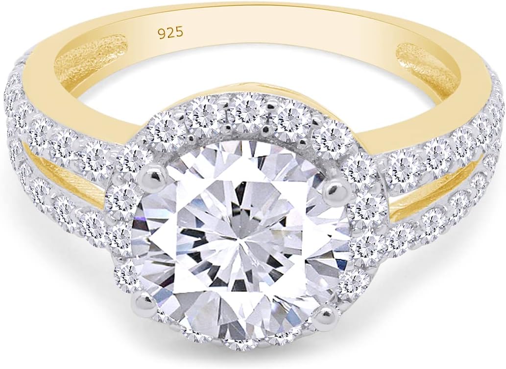 Center 8MM Round Cut White Cubic Zirconia Split Shank Halo Design Engagement Ring In 14k Gold Over Sterling Silver Jewelry For Women