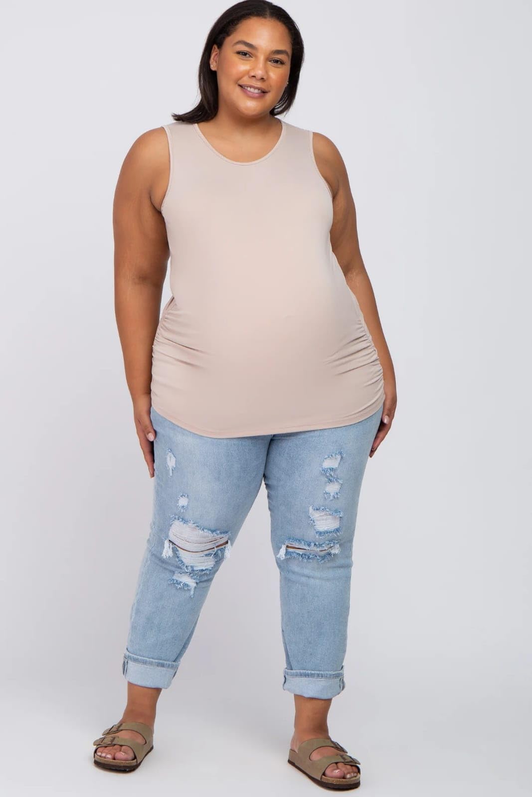 GEIFA Ledies, Sleeveless Stretchable Camisole Very Maternity Pregnancy Soft Undershirt Solid Pack of 1 (4XL, Skin) - Image 5 thumbnail