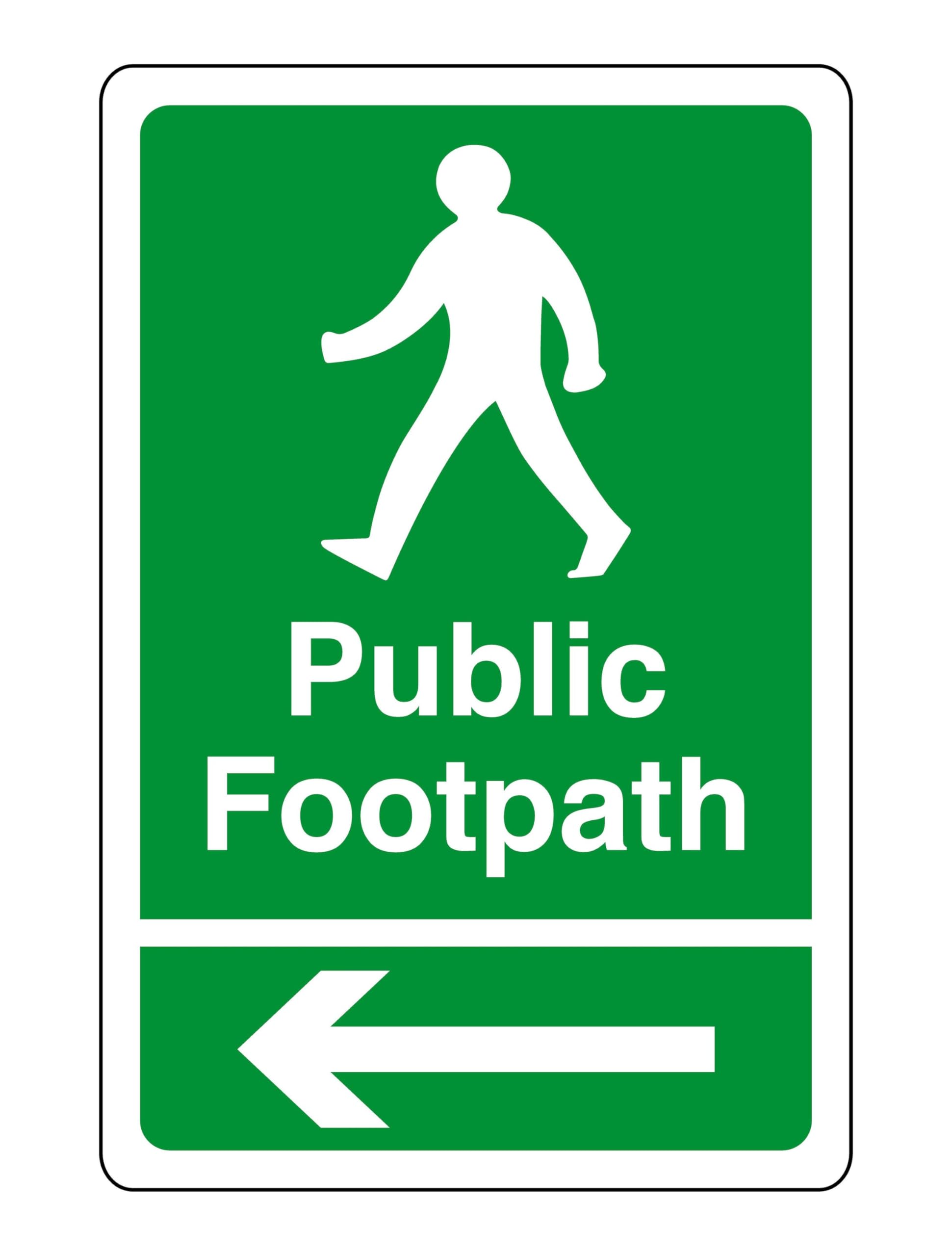 Public Footpath arrow left safety sign- 3mm Aluminum Dibond for indoor/outdoor usage (300mm x 200mm) 7m Viewing Distance.