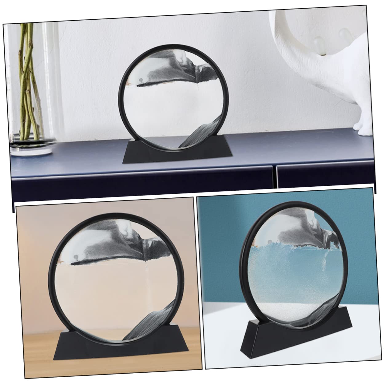 INOOMP Bewegliches 3D-sandkunstbild Sanduhrförmige Landschaft mit Fließender Sandmalerei aus Wasser und Sand Kreative Tischdekoration für Büro und Zuhause