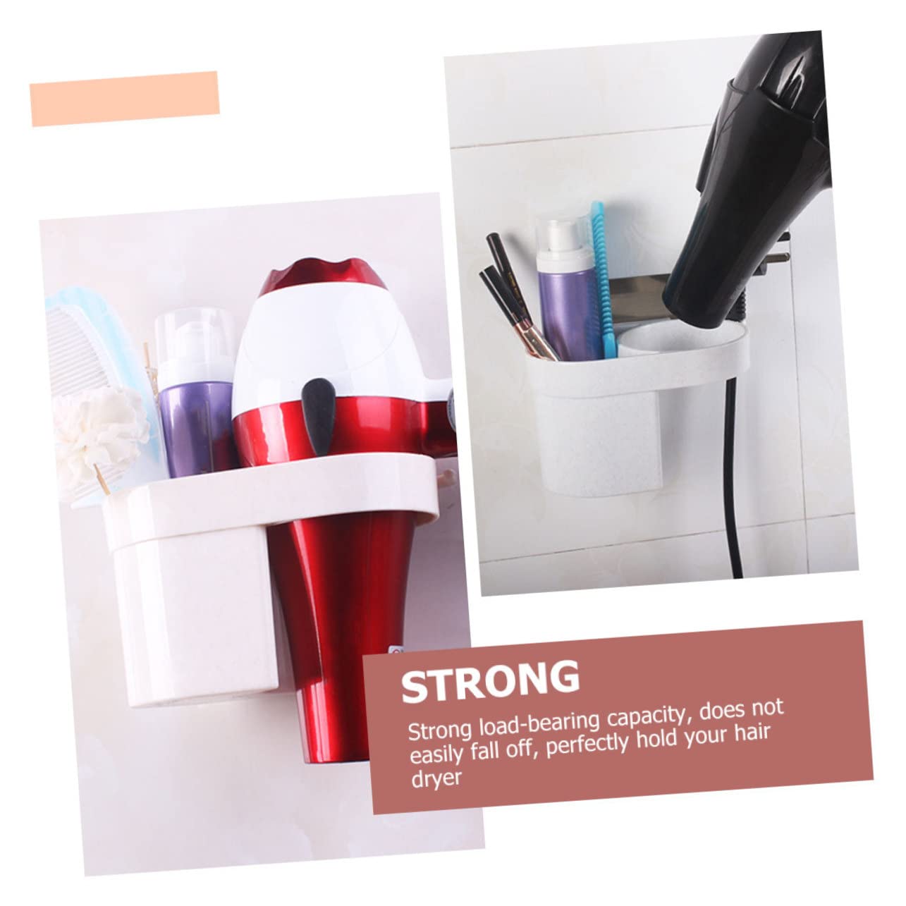 TOPBATHY 3pezzi Porta Asciugacapelli Da Muro Supporto Adesivo Per Asciugacapelli Mensola Organizzatrice Per Bagno e Camera Da Letto Design Elegante e Moderno Ottimo Per Phon e Accessori Per