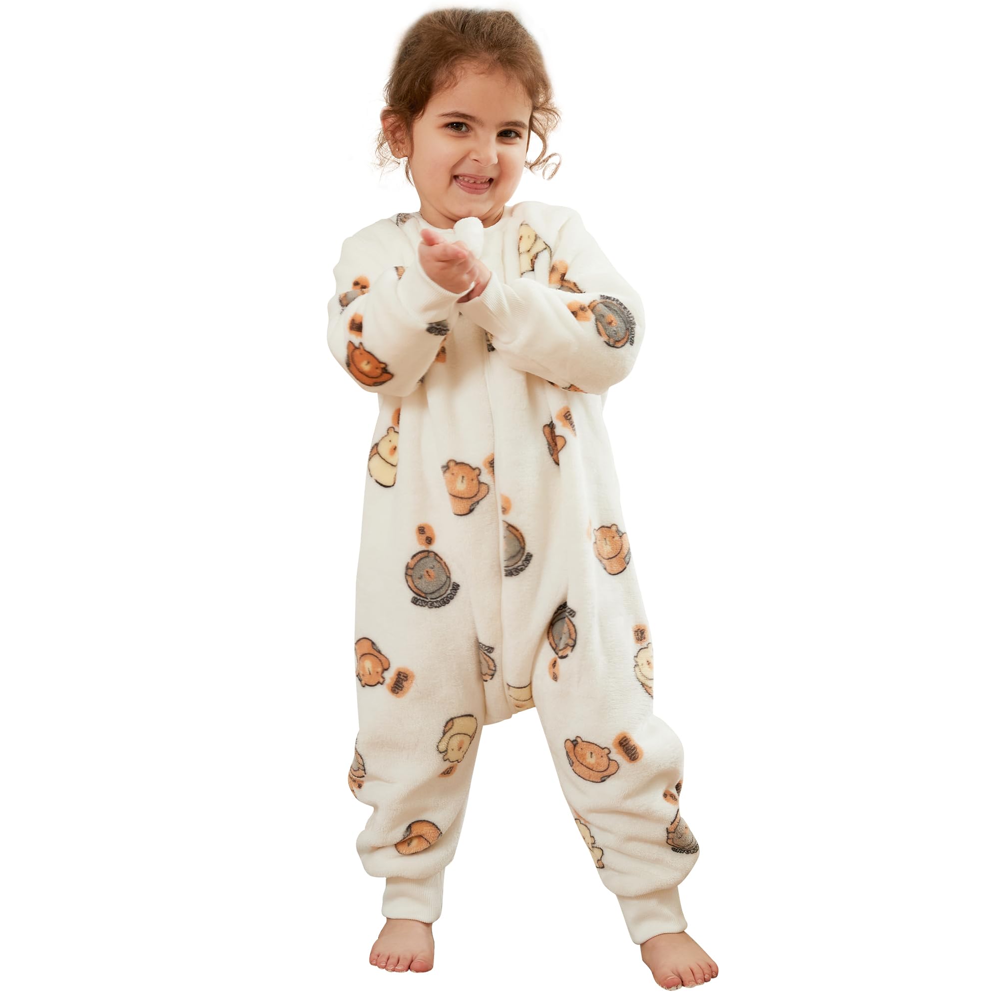 COOKY.D Unisex Baby Boys Girls Flannel Long Sleeve Sleeping Bag with Feet Toddler Newborn Triple Zipper Cartoon Wearable Blanket,White 18-24 Months