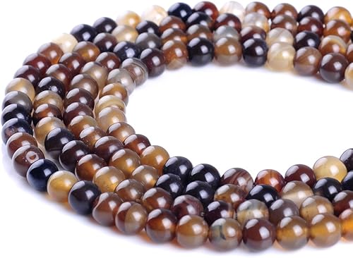 Miniatura 7 de Cuentas sueltas de ágata natural a rayas naranjas de 0.315in, cuentas redondas de piedra para hacer pulseras, joyas, aproximadamente 48 unidades