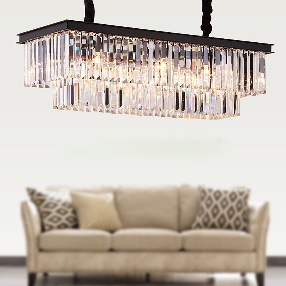 MEELIGHTING L39.4 W10.2 Rectangle Modern Crystal Chandeliers Lighting ...
