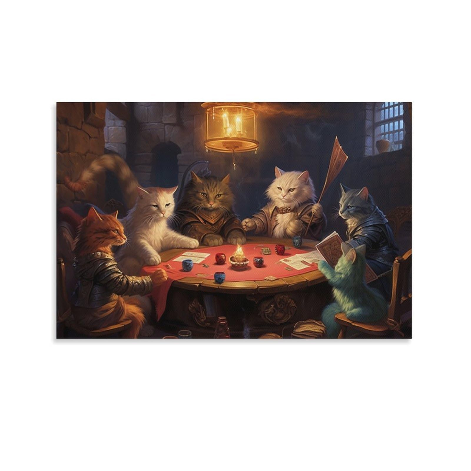 CPLVKWRQJ Cat Individual Cats Playing Poker in A Room Canvas Artwork - Bedroom Canvas Painting Easy to Clean Space Transformer Decor 20x30inch(50x75cm)