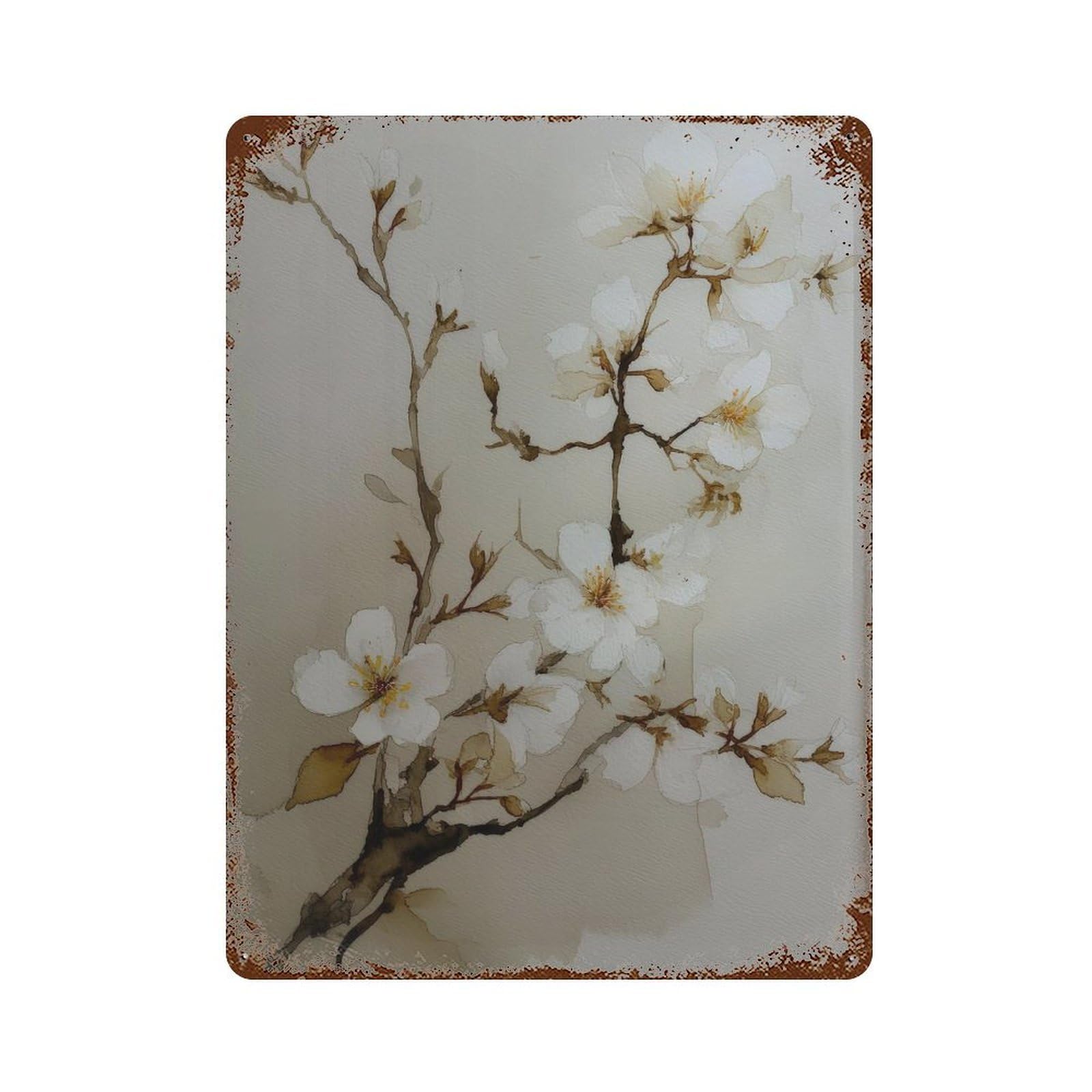 xiaoxiaoshen Cherry Blossom. Wabi Sabi Minimalist Wall Decor Art Metal Tin Poster Modern Home Decor Art Home Bar Shop Decorations Vintage Sign 40x30cm