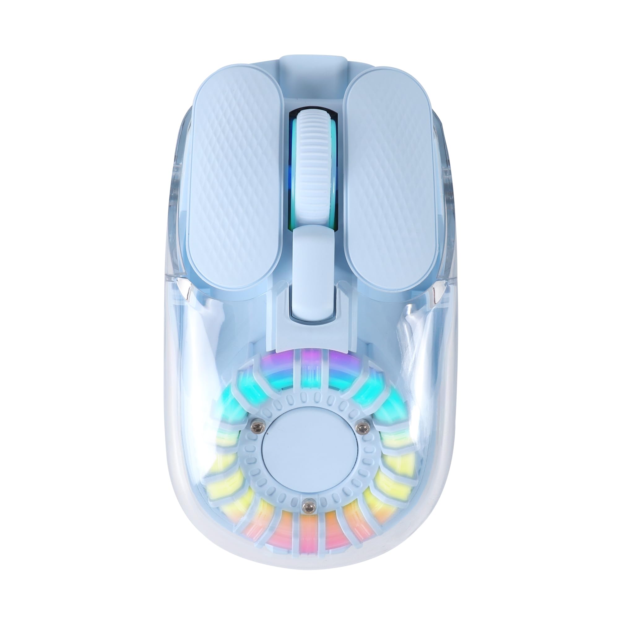 LIKE SHOW Mouse Bluetooth senza fili con ricevitore Nano USB, Tri-Mode (BT5.1+ BT5.1 + 2.4 GHz), mouse wireless silenzioso ricaricabile, copertura trasparente, mouse RGB per laptop, PC, iPad, Mac, blu
