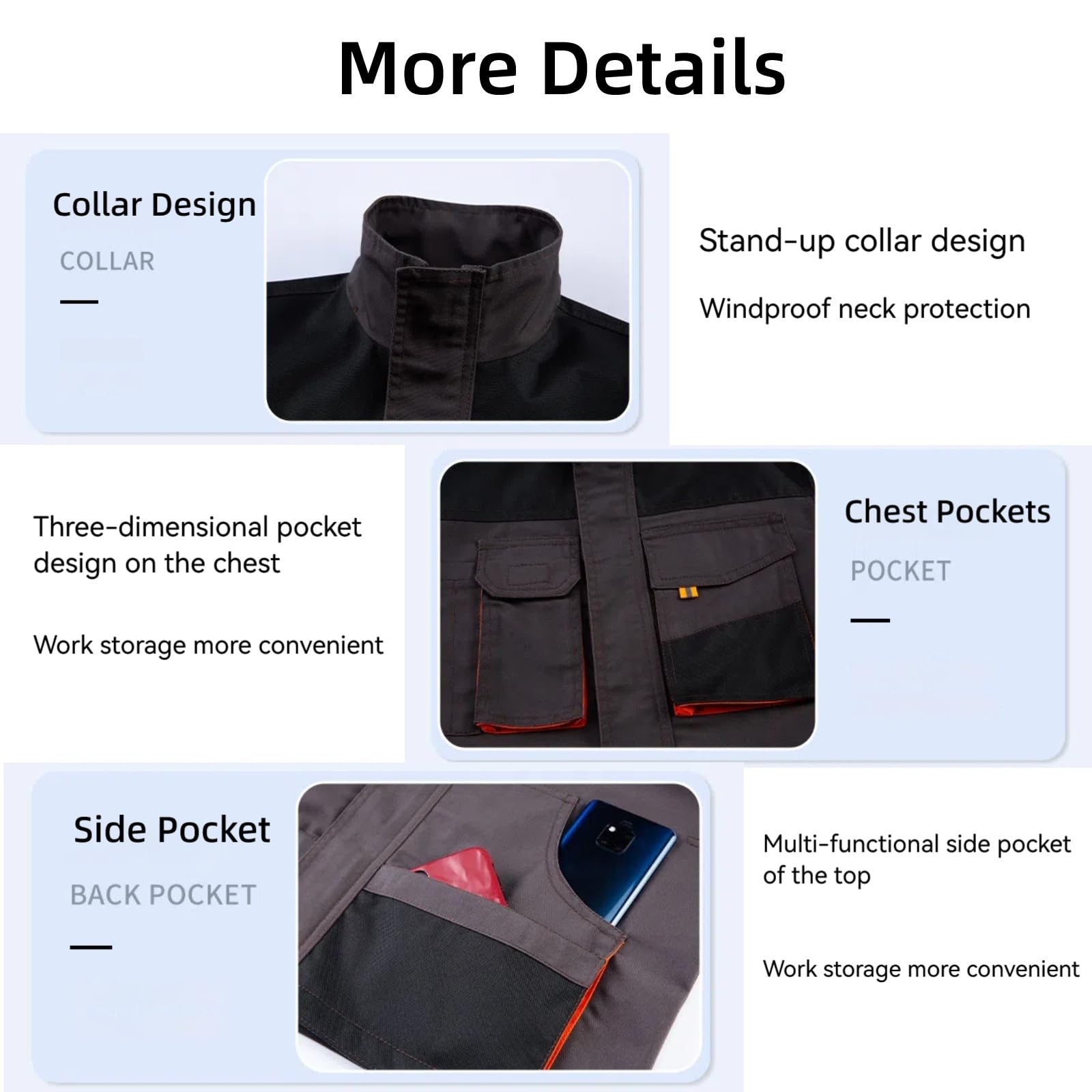 Maizoon Tuta da uomo a maniche lunghe multi tasca in poliestere divisa con cerniera pantaloni per magazzini meccanici officina uniforme lavoro grigio set