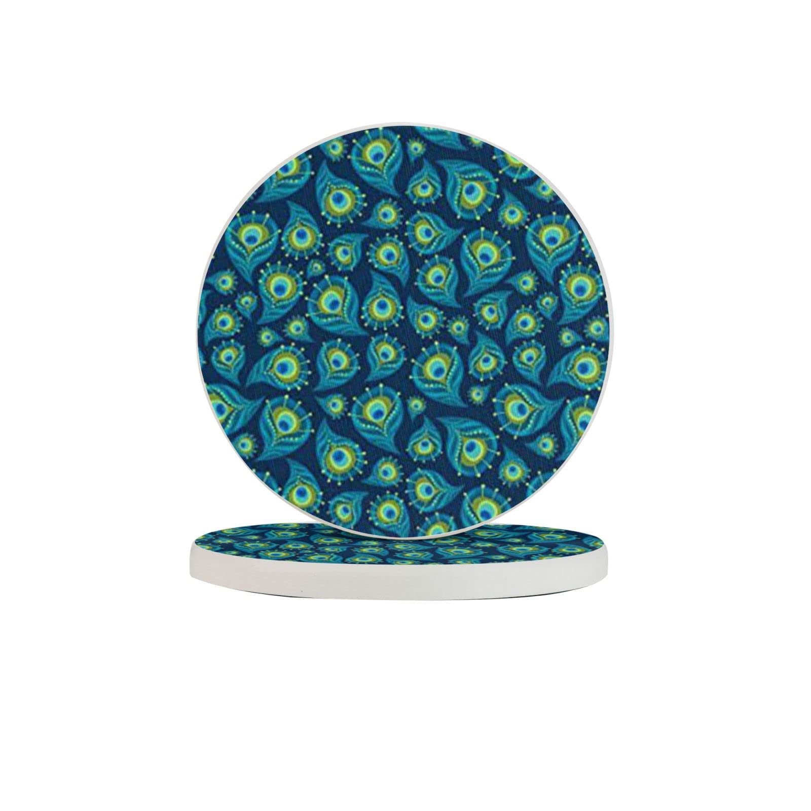 Peacock Feather Four Pieces Drink Coaster for Tabletop Protection Place Mats for Home Decor