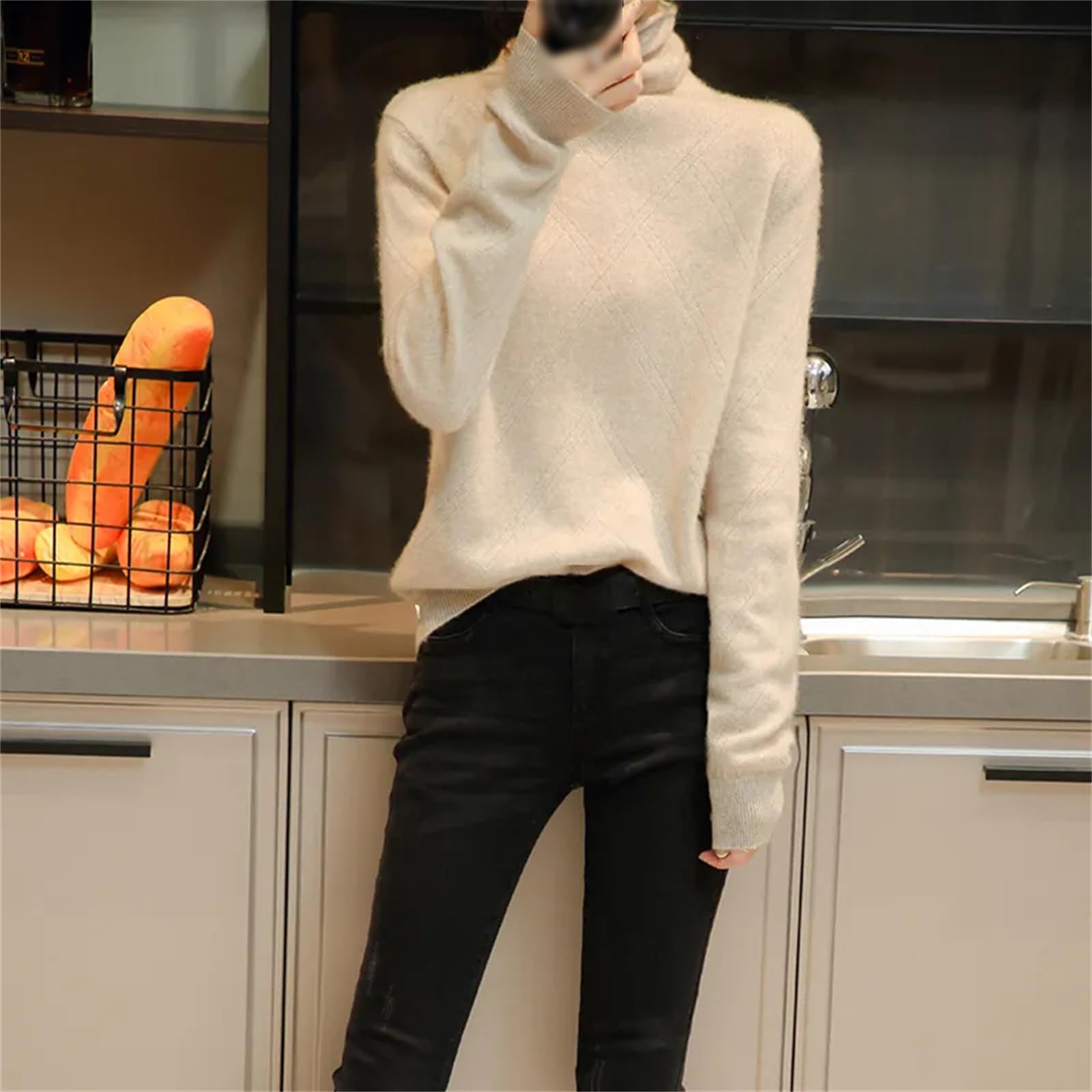 Maglione A Collo Alto da Donna 100% Lana Merino Maglione Lavorato A Maglia Caldo Autunno E Inverno A Maniche Lunghe Pullover in Tinta Unita