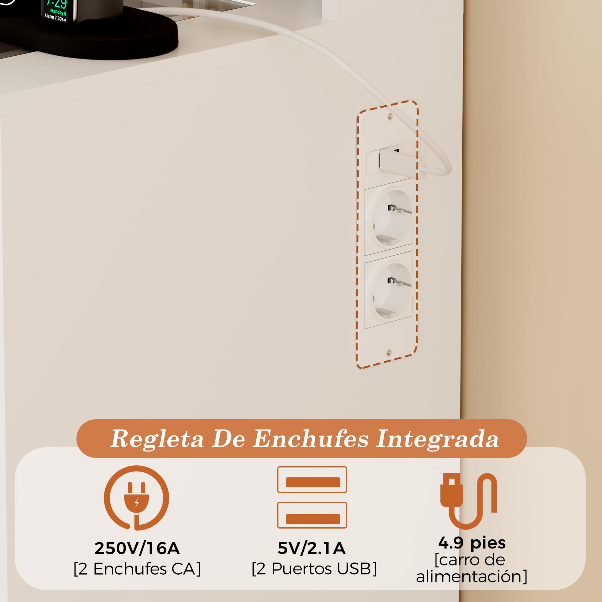 ANWBROAD Tocador Grande con Luz LED Regulables y Enchufes, Tapa de Vidrio | Tocador de Maquillaje con Almacenamiento para Joyas, Mesa de Maquillaje con 9 Cajones 7 Estantes Abiertos Blanco BDT21W
