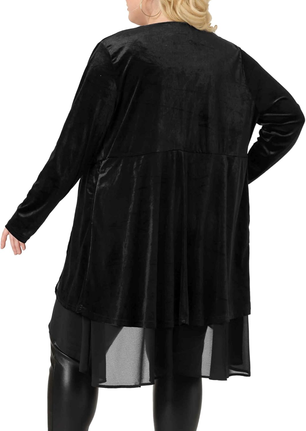 Agnes Orinda Plus Size Cardigan for Women Ruffled Asymmetric Open Front Long Velvet Jackets - Image 4