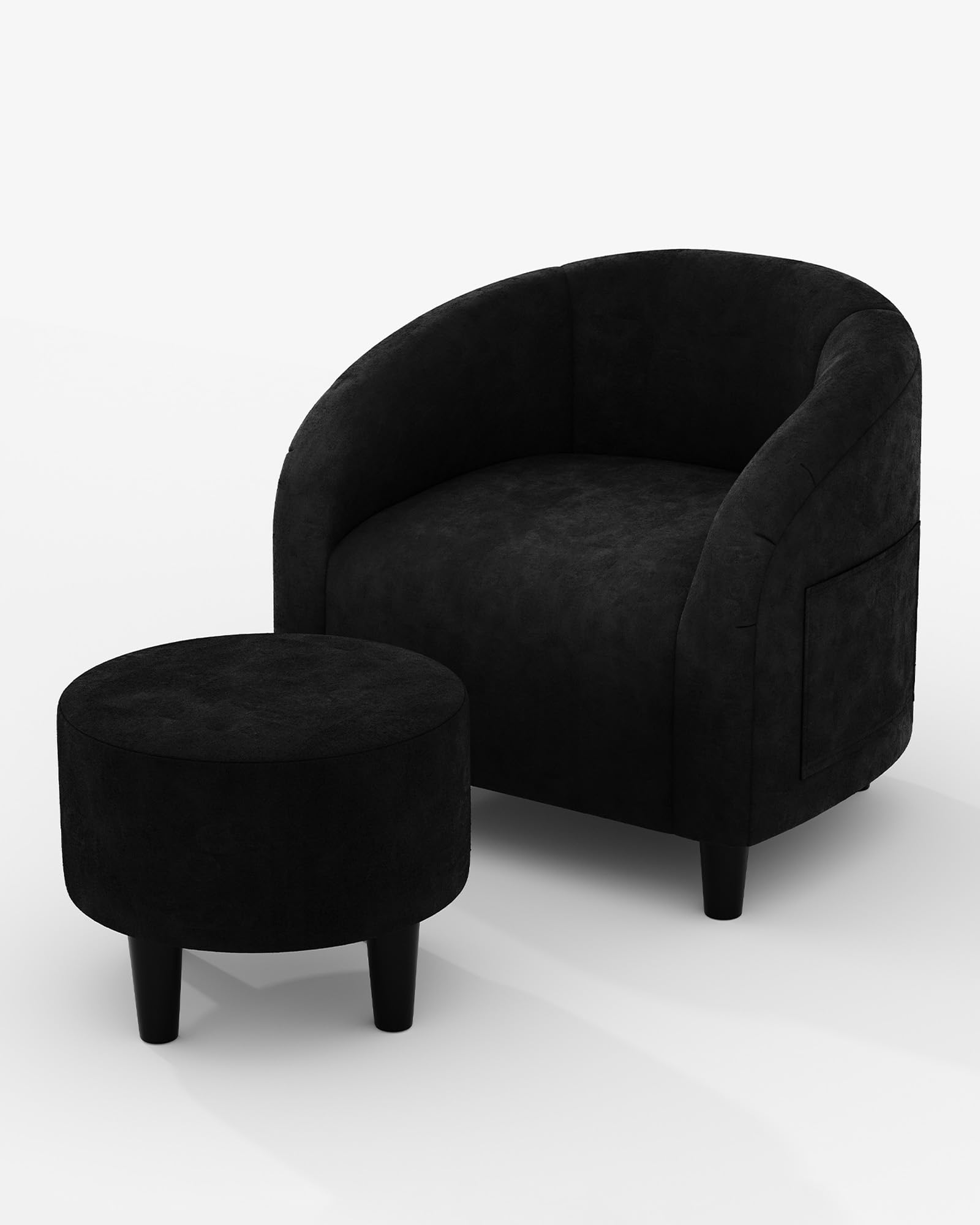 GarveeHome Round Velvet Accent Chair with Ottoman in Black