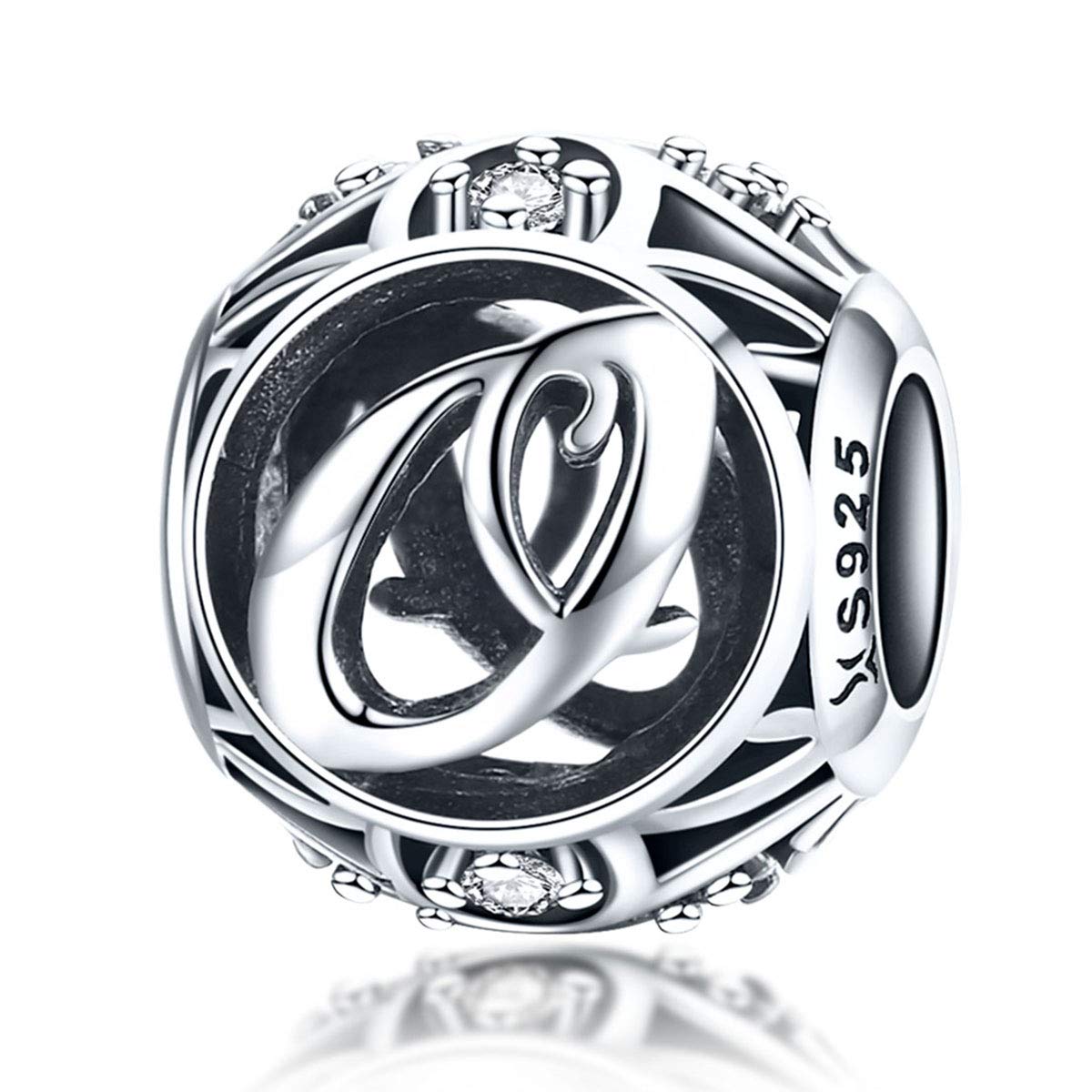 EverblingAlphabet Initial Letter A-Z Clear CZ 925 Sterling Silver Bead Fits Pandora Charm Bracelet
