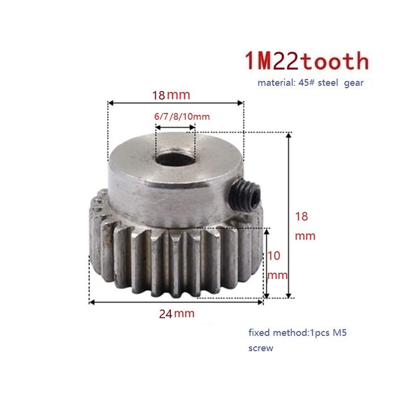 ZHENGGUIFANG ZGF-BR 1pc Mod 1 M=1 CNC Spur Gear Pinion 22T 22Teeth Right Teeth Positive Gear Steel Gear Rack for Transmission (Hole Diameter : 7mm, Number of Teeth : 22Teeth)