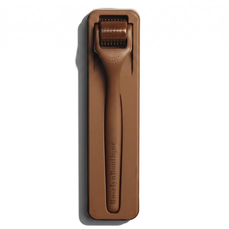 ROSELYNBOUTIQUE Derma Roller marrom com 192 agulhas de titânio de 0,25 mm e estojo