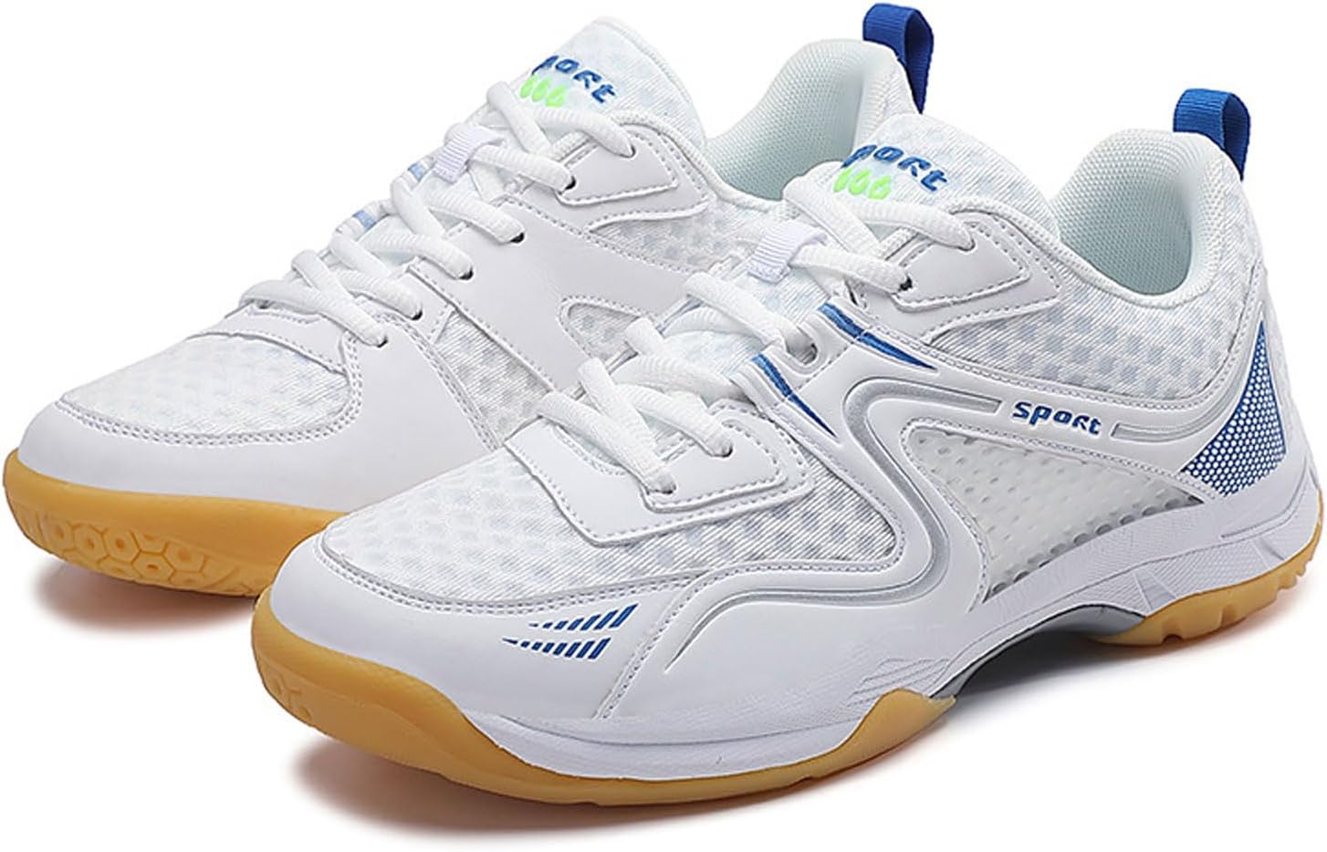 Volleyball Pickleball Sneakers,Men Women,Squash Badminton Shoe,Table Tennis Sneakers,Unisex,Anti-Slip,Lightweight,Non-Marking,for Indoor Outdoor Court Training,Tennis,Racketball White Blue