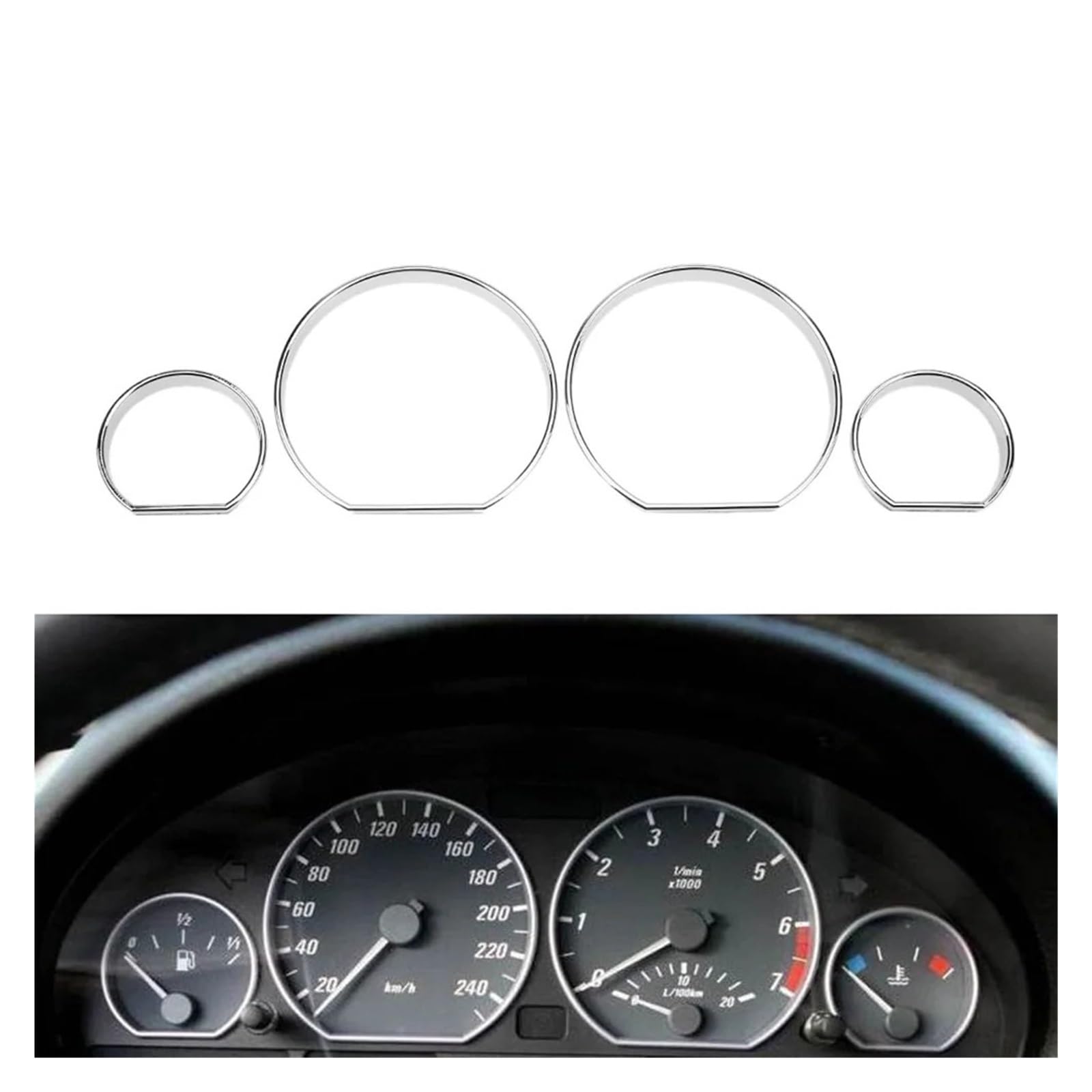 Compatible con BMW Chrome Gauge Dash Dial Rings Bisel Trim Velocímetro AC Compatible con BMW E46 Car Circle Styling Cover Accesorios de Repuesto for automóvil