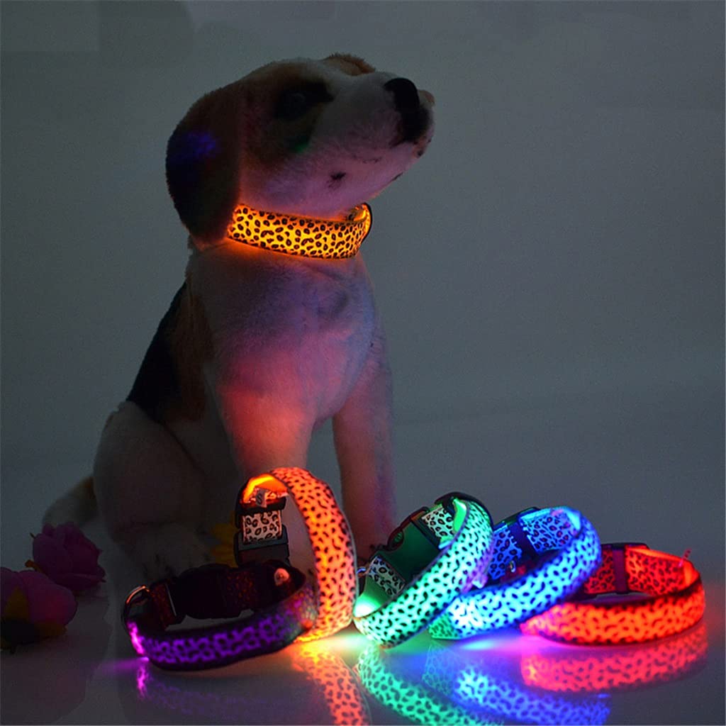Leoparden-LED-Hundehalsband, leuchtend, verstellbar, leuchtend, für Hunde, Haustiere, Nachtsicherheit, Nylonhalsband, leuchtend, LED, helles Hundehalsband (Gelb Medium)