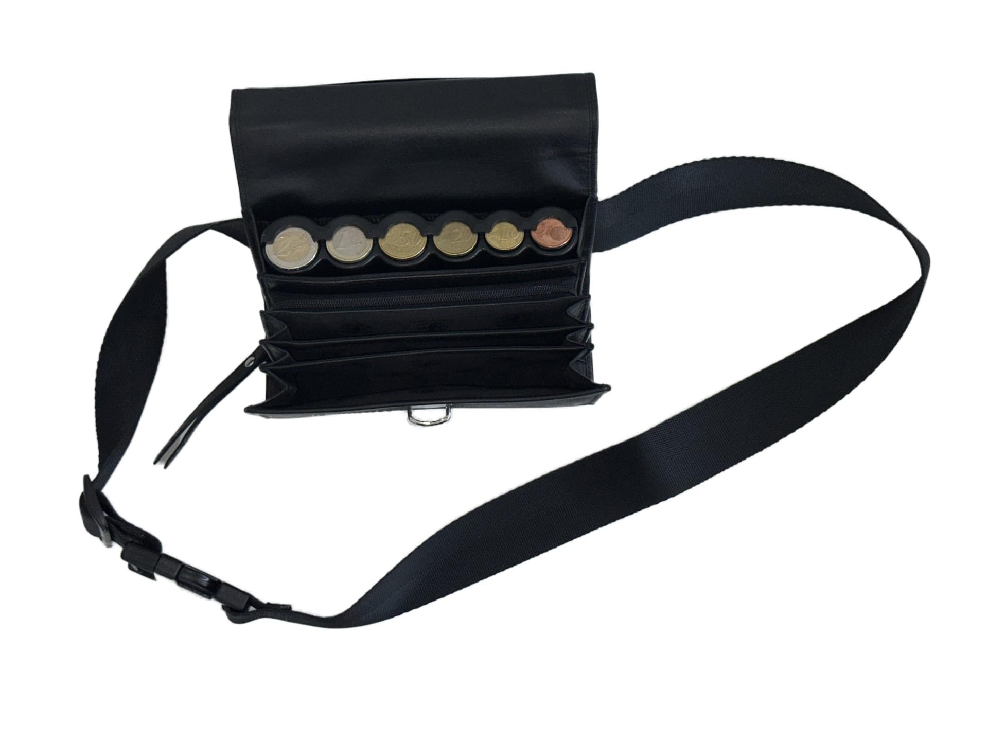 Sacoche Banane Serveur en Véritable Cuir de Bovin, avec Monnayeur Distributeur 6 Pièces d'Euros, Fermeture Cartable, idéale Serveur, Serveuse, Bar, Restaurant, Brasserie