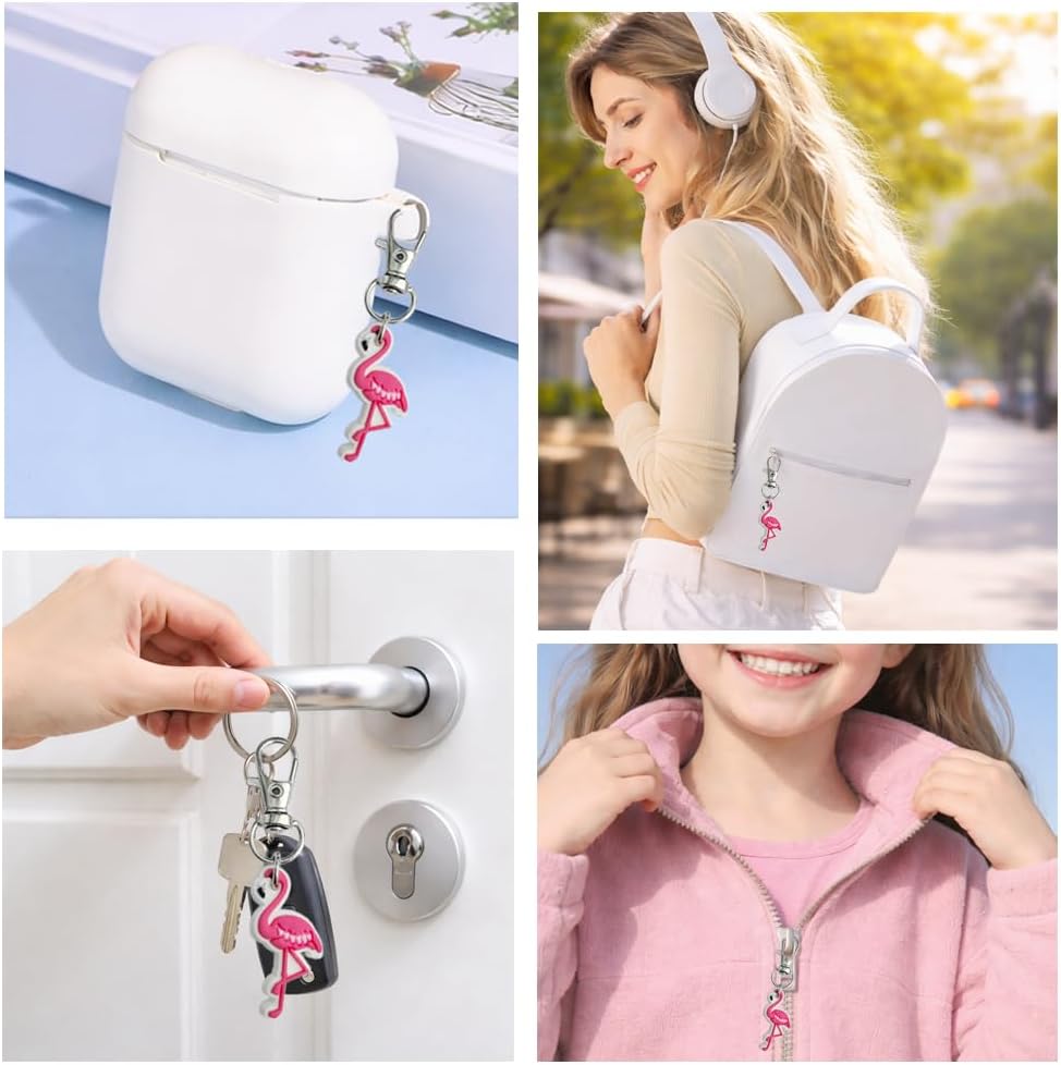 Flamingo Zipper Charms Set, 2 PCS PVC Clip-On Zipper Pull Accessories for Backpacks, Jackets, Pencil Cases, Purses, Keychains and Bags image 4