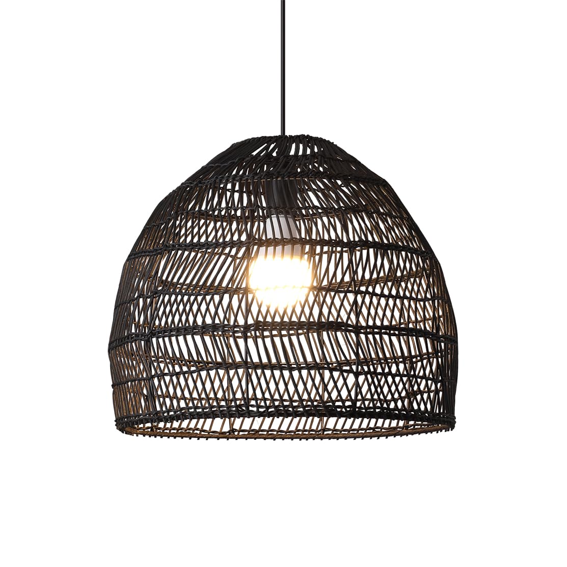 SHUANGZ Rustic Rattan Lamp Shade Black/Beige Wicker Industrial Pendant Lighting with Metal Frame Lantern Handmade Bamboo Cage Lamp Fixtures for Kitchen Island Hallway Entryway - E26 Socket