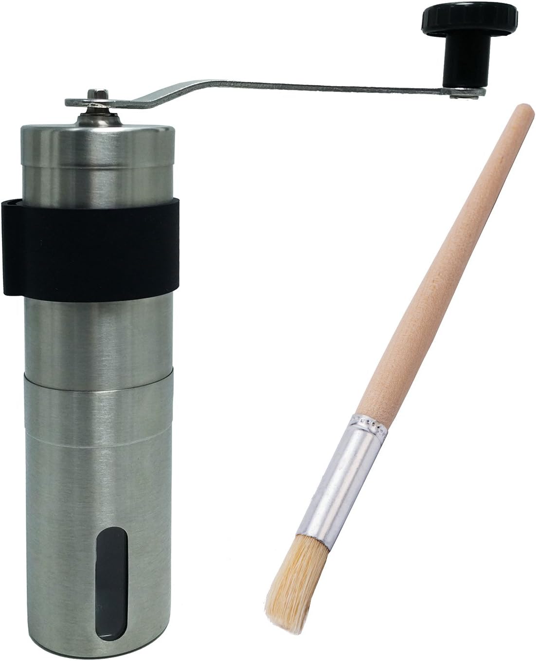 Lee Outdoor Manual Coffee Grinder Portable Hand handle Design,Ceramic Hand Coffee Grinder,Stainless Steel burr Grinder with Wood Brush