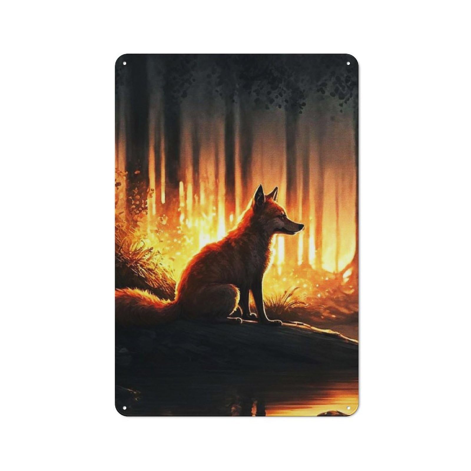 Junmoney Fox In Forest 30X20cm Vintage Metal Plaque With For Garage Or Workshop, A Christmas Gift For People Styling Garage And Workshop