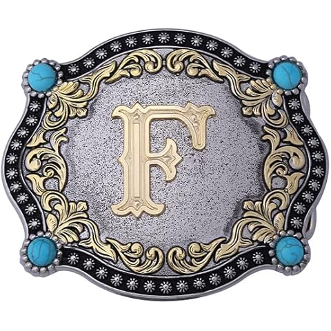 Btilasif Belt Buckle for Men Western Cowboy Rodeo Initial Letters ABCDEFG to Z Turquoise Belt Buckle for Women (F), F, Medium Cover