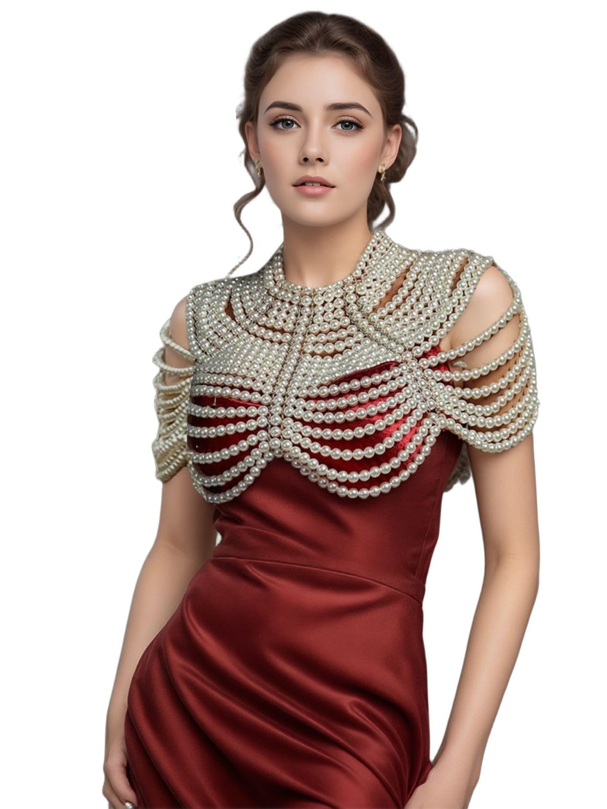 Unykaflor Vintage Pearl Cape,Women Beaded Shawl Pearl Capelet for Bridal Wedding Steampunk Costume
