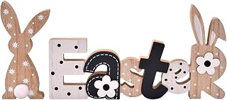 IDATOO Easter Decoration Sign Blocks, 2-PCs Wooden Easter Bunny Tabletop Decor, Rustic Spring Easter Wooden Table Signs, Festive Farmhouse Decorative Wood Block Set for Home Office Indoor (Bunny