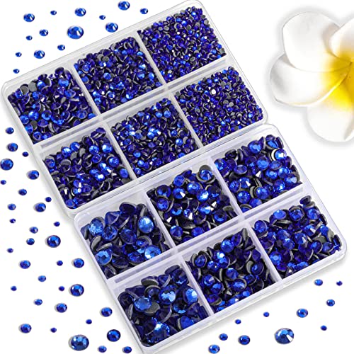 Image of 6736pcs Hotfix Rhinestones Flatback,Royal Blue Rhinestones for Crafts Clothes Mixed 5 Sizes, Hotfix Crystals with Tweezers and Wax Pencil Kit, SS6-SS30,Sapphire