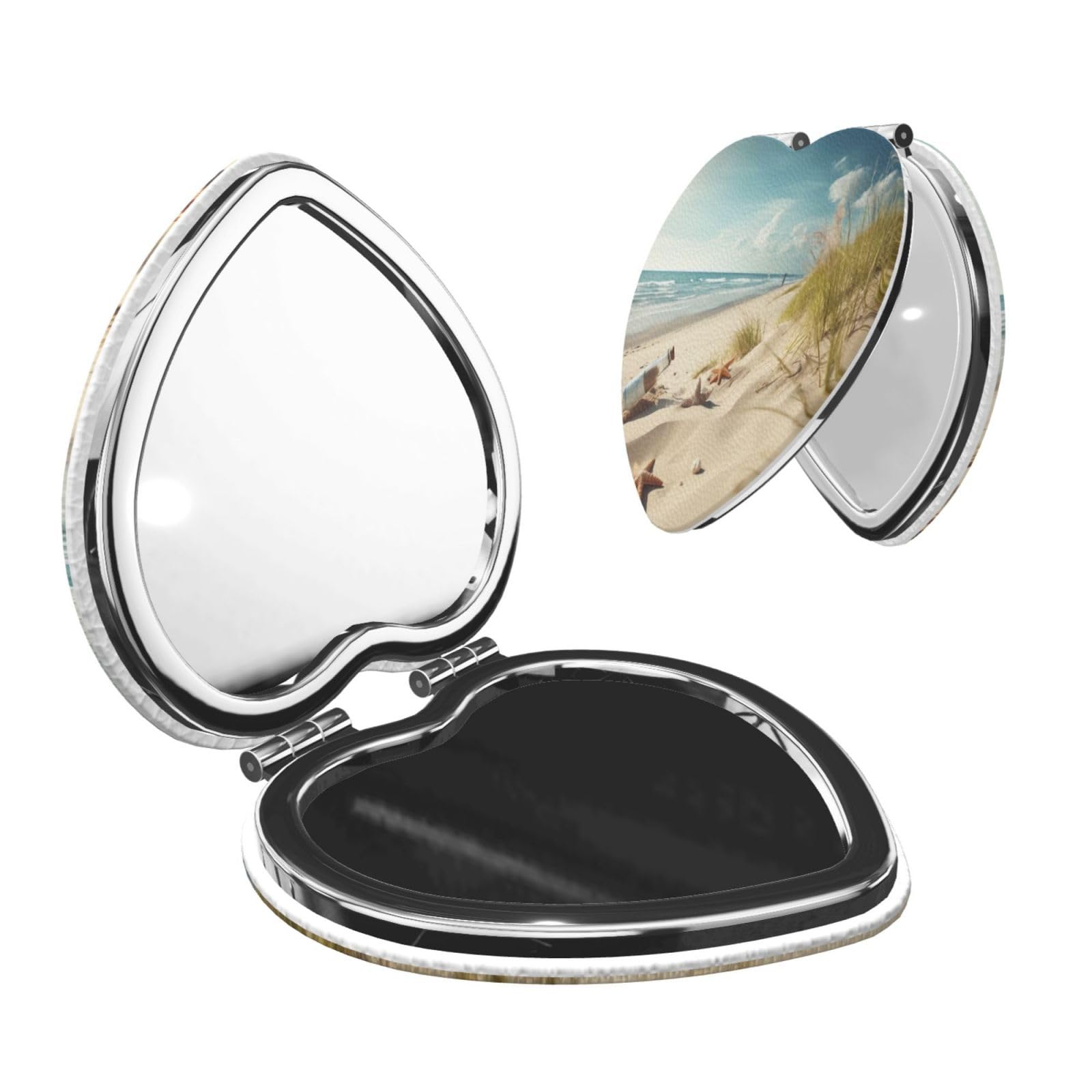 DWVTSLH Beach Seaside Compact Mirror for Purse, Double-Sided 2X/1X Magnifying Mirror for Women Men, Travel Makeup Mirror for Handbag, Handheld Vanity Mirror for Gift