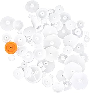 MIOBER 64個 64ギアパック おもちゃ 電子 プーリーギア ケーブル エレクトロニクスキット 工芸用歯車 プラスチックダブルギア プーリーベルト プラスチック製シングルギア Abs 白い